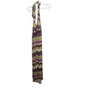 ANA Chevron Halter Maxi Dress Small Plum Green Boho